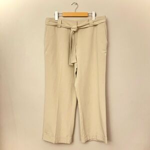 London Fog Beige Pleated Tie Belt Cuffed Trouser Pants – 14P NWOT